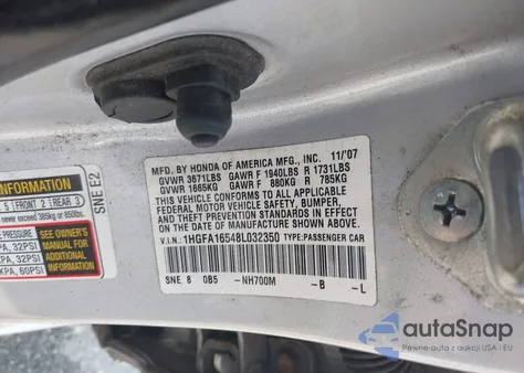 2008 Honda Civic Lx from USA, damaged, VIN 1HGFA16548L032350